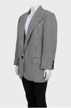 Long black and white houndstooth print jacket