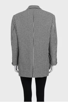 Long black and white houndstooth print jacket