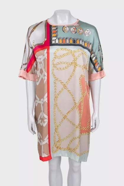 Straight-cut printed silk dress