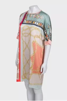 Straight-cut printed silk dress