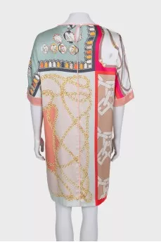 Straight-cut printed silk dress