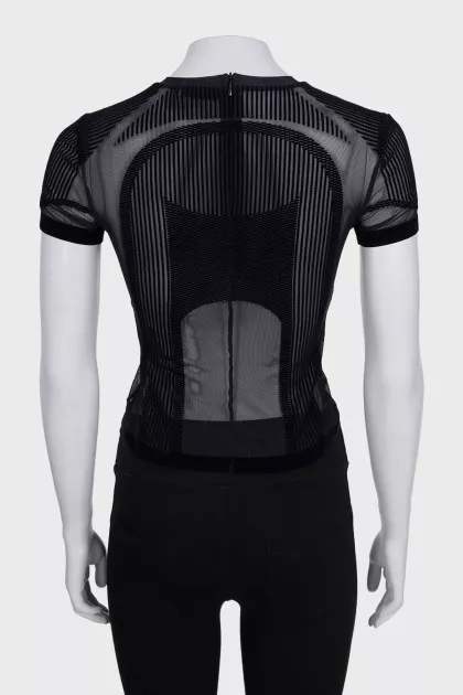 Sports tight-fitting top with transparent mesh