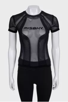 Sports tight-fitting top with transparent mesh