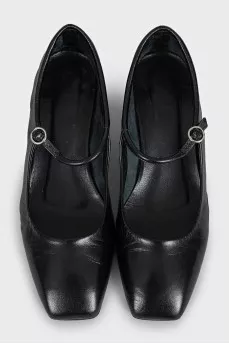 Black leather mid-heeled shoes