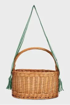 Wicker basket with textile strap