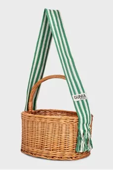 Wicker basket with textile strap