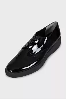 Black patent leather derby shoes