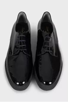 Black patent leather derby shoes