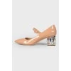 Beige patent silver heel shoes