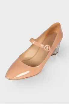Beige patent silver heel shoes