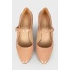 Beige patent silver heel shoes