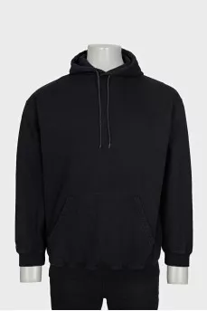 Men's black loose-fitting hoodie with brand logo