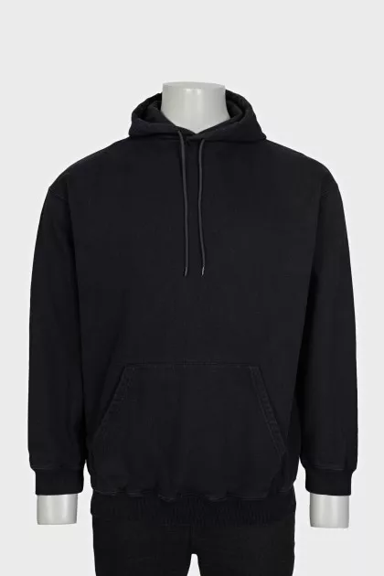 Men's black loose-fitting hoodie with brand logo