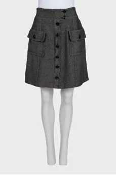 Gray button-down skirt with patch pockets