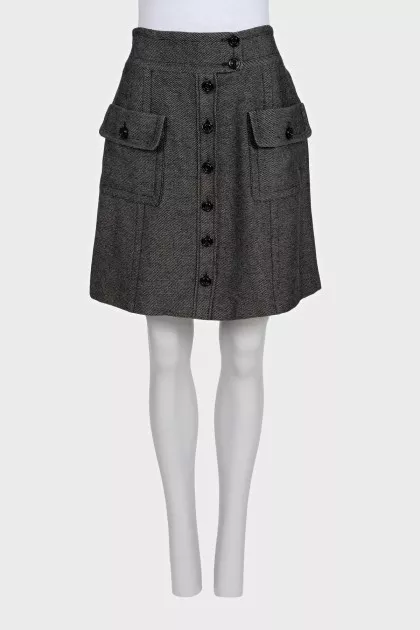 Gray button-down skirt with patch pockets