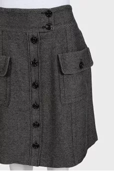 Gray button-down skirt with patch pockets