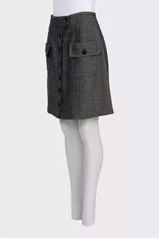 Gray button-down skirt with patch pockets