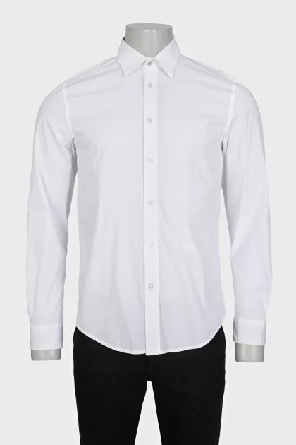 Men's white slim fit shirt with embroidered logo