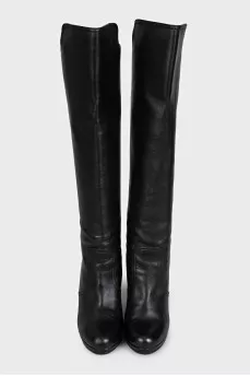Leather wedge boots with a back zip