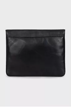 Black leather clutch with a bow