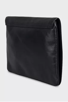 Black leather clutch with a bow