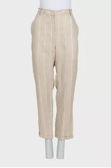 Beige striped linen trousers