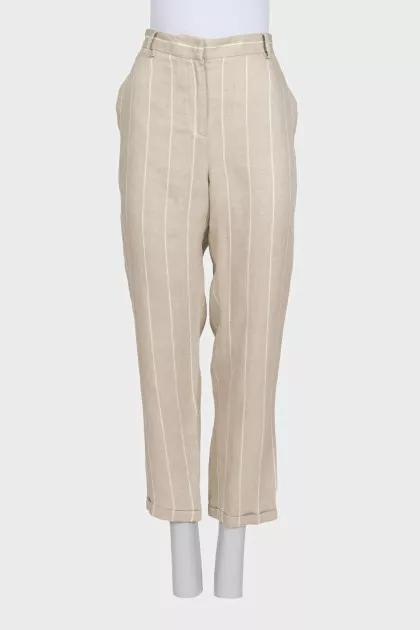 Beige striped linen trousers