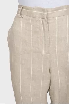Beige striped linen trousers