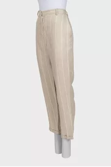 Beige striped linen trousers