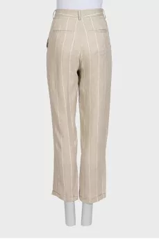 Beige striped linen trousers