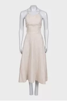 Beige linen tie-up sundress