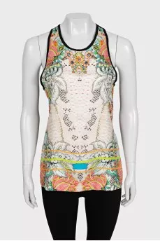 Silk and viscose printed T-shirt