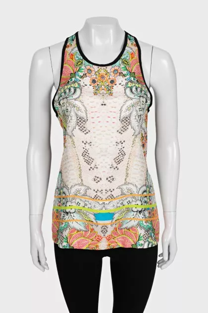 Silk and viscose printed T-shirt