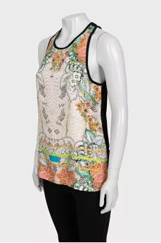 Silk and viscose printed T-shirt
