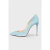 Blue suede stiletto heels