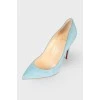 Blue suede stiletto heels