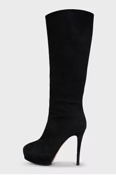 Black suede stiletto boots