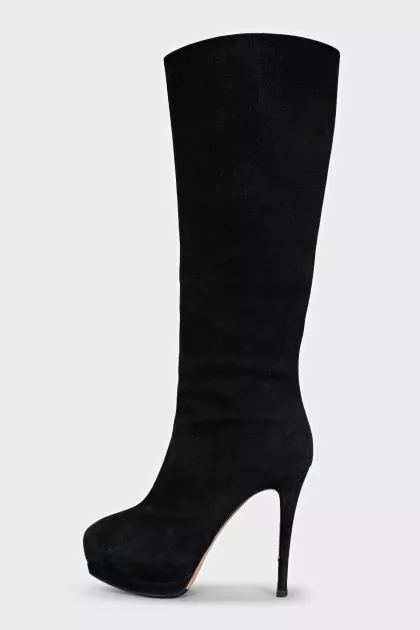 Black suede stiletto boots