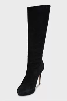 Black suede stiletto boots