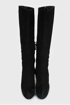 Black suede stiletto boots