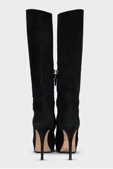 Black suede stiletto boots