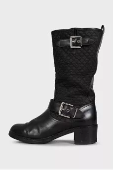 Black quilted leather boots