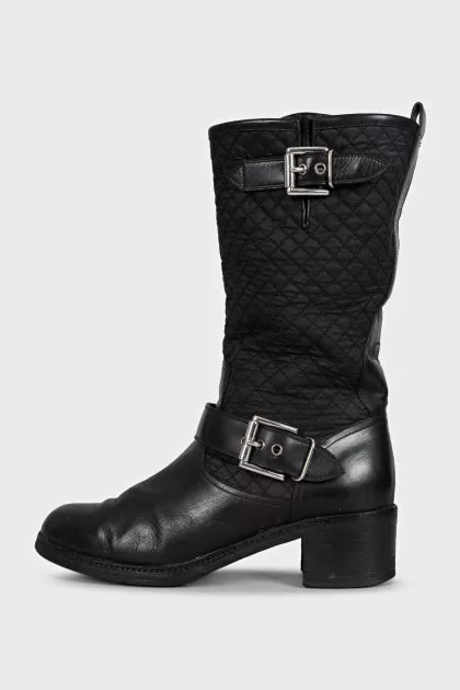 Black quilted leather boots