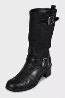 Black quilted leather boots