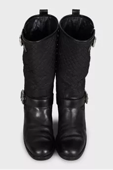Black quilted leather boots