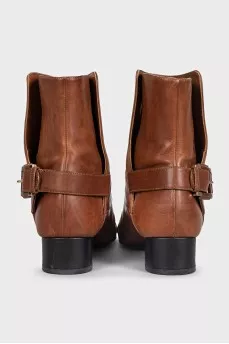 Brown leather ankle boots with black toe