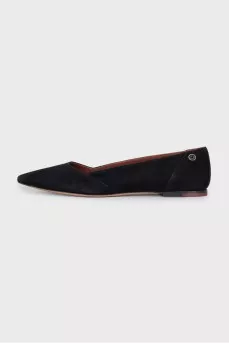 Black suede pointed toe ballet flats
