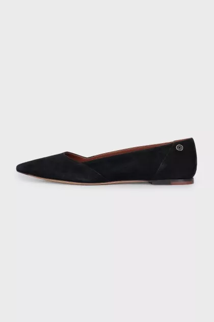 Black suede pointed toe ballet flats
