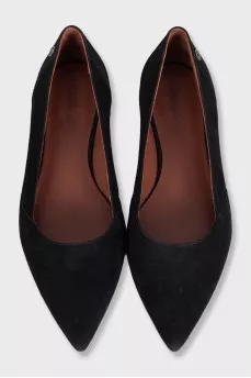 Black suede pointed toe ballet flats
