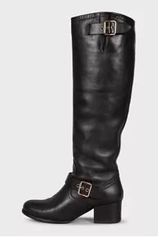 Brown leather boots with buckles
